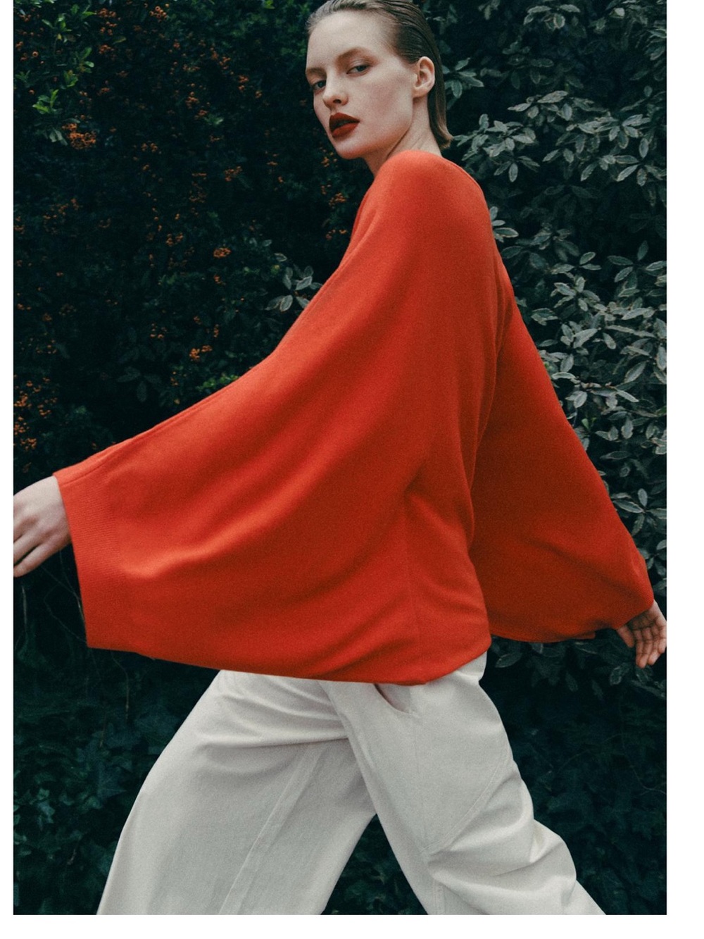 Zara Batwing Sleeve Jumper Knit Sweater Size L Orange